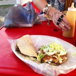 Malin reaching for the hotsauce while I stare at this food, tastes even better then it looks in Playa Del Carmen